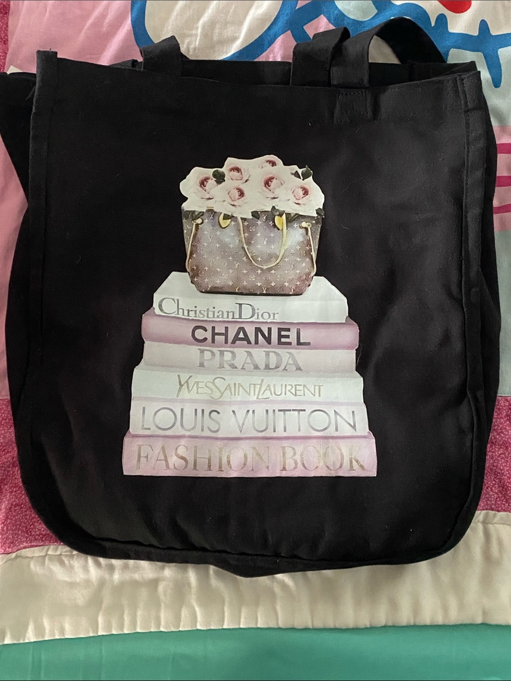 NWT Handcrafted Black Fashion Book Tote with Designer Stack Graphic 🖤🖤